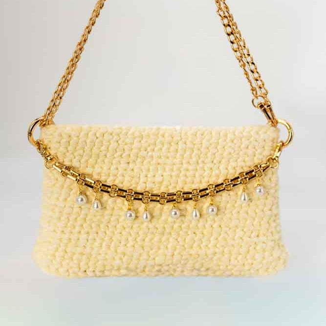 Borsa Da Sera Ricamata Con Fiori E Perle - Pochette Con Catena E Tracolla, Accessorio Matrimonio E Damigella - 5