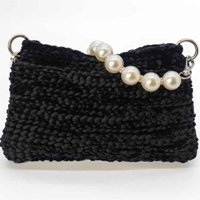 Borsa Perla nera con manico finte perle gioiello