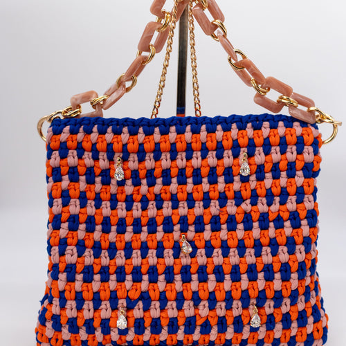 Borsa Arlecchino multicolor punto piquet con manico resina