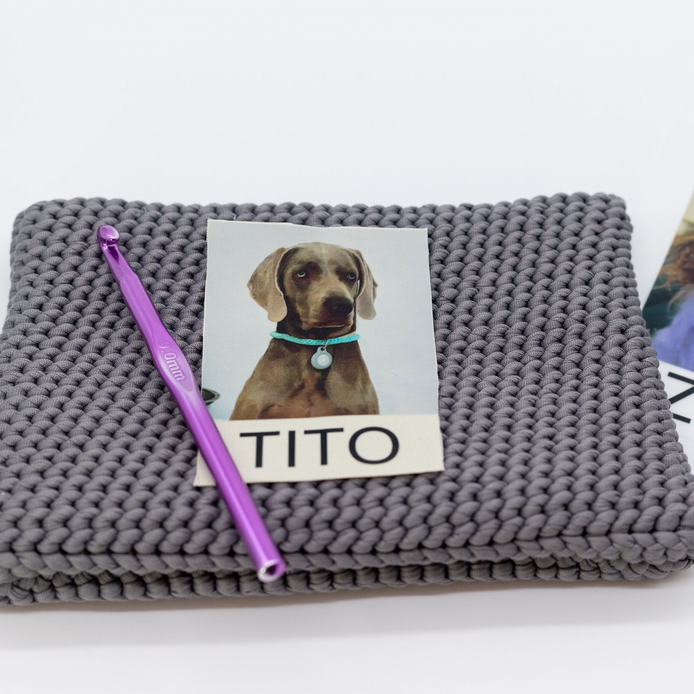 Pochette dog cotone uncinetto con zip