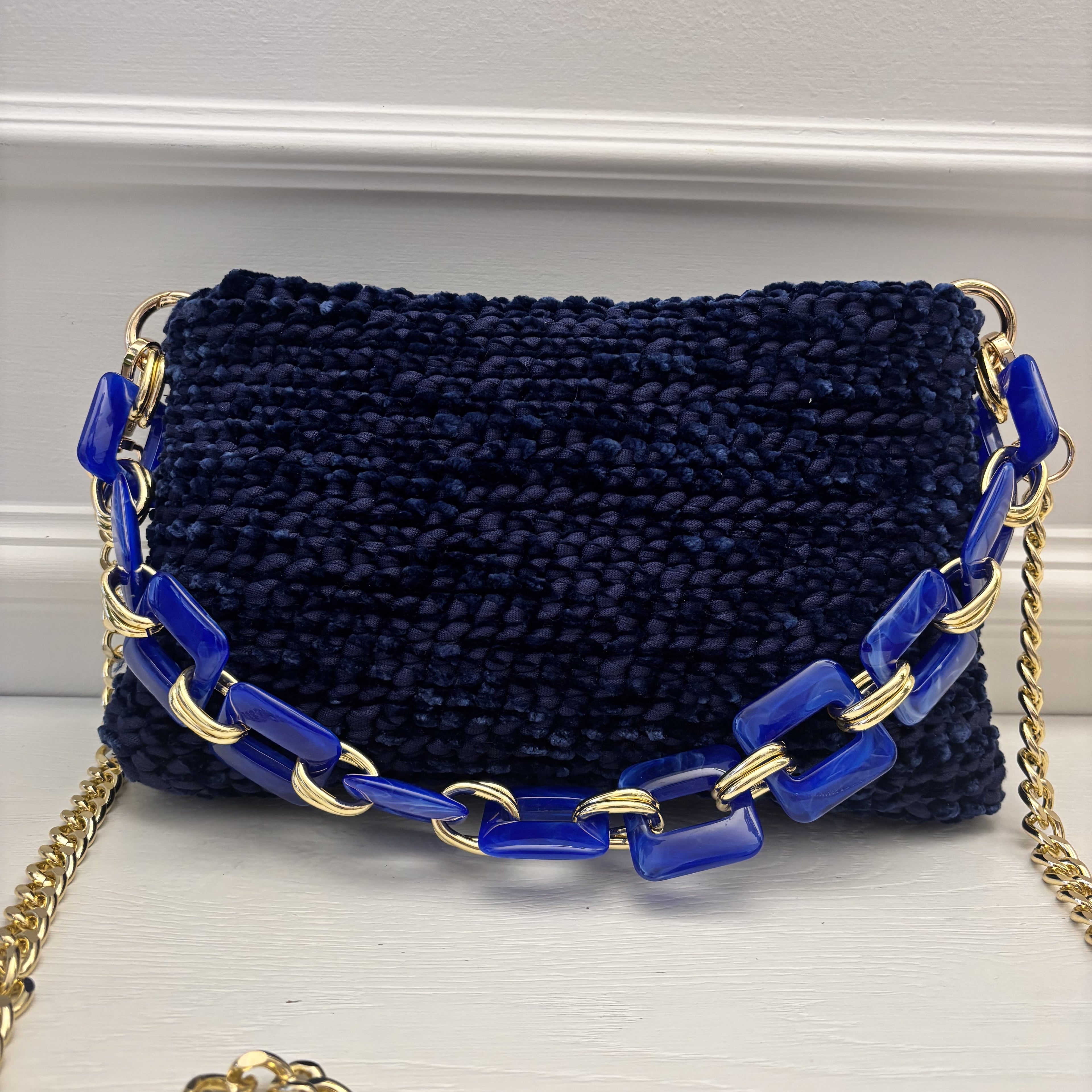 Borsa Blu Royal con manico resina colorato e tracolla