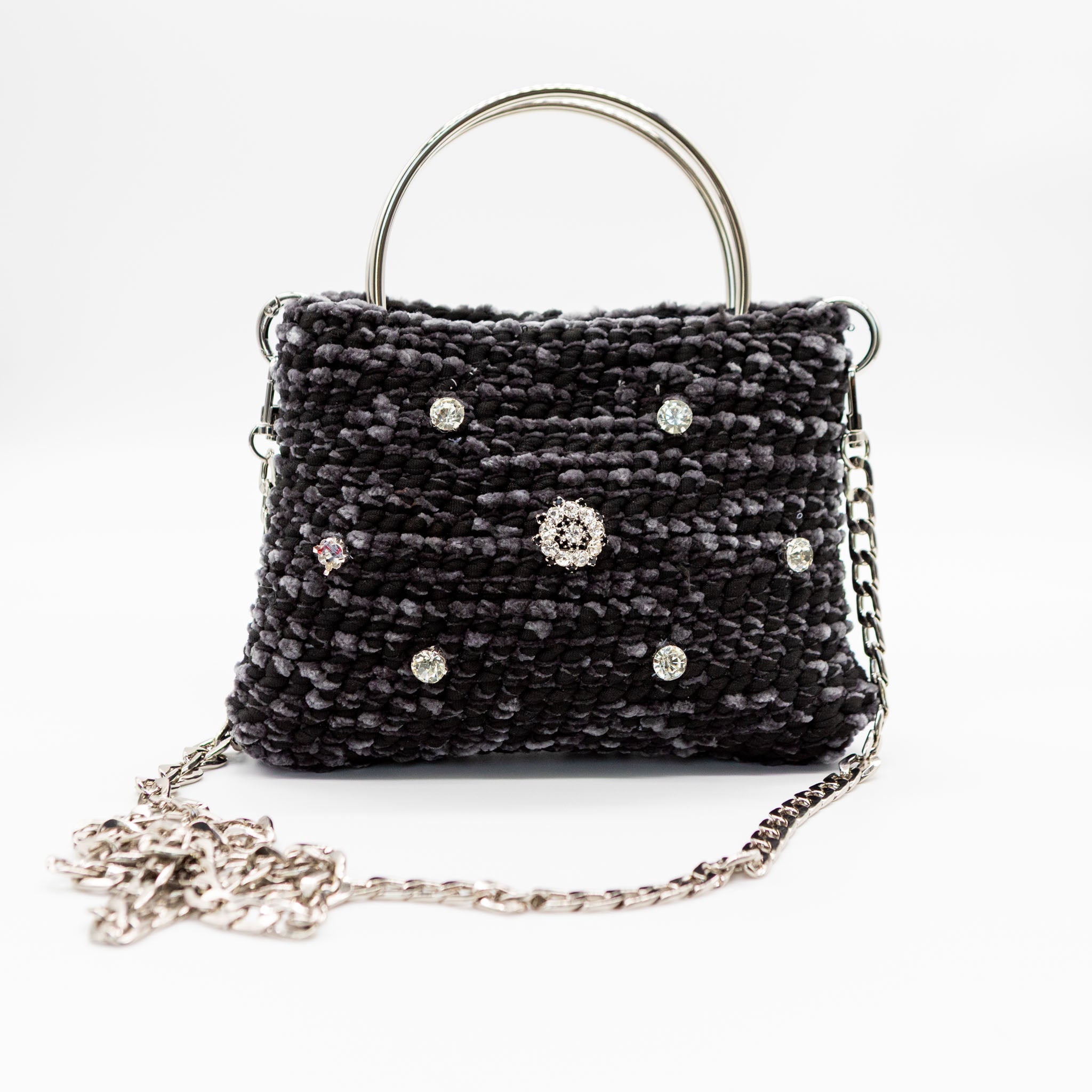 Borsa Velvet Black Diamonds nera grigia con strass