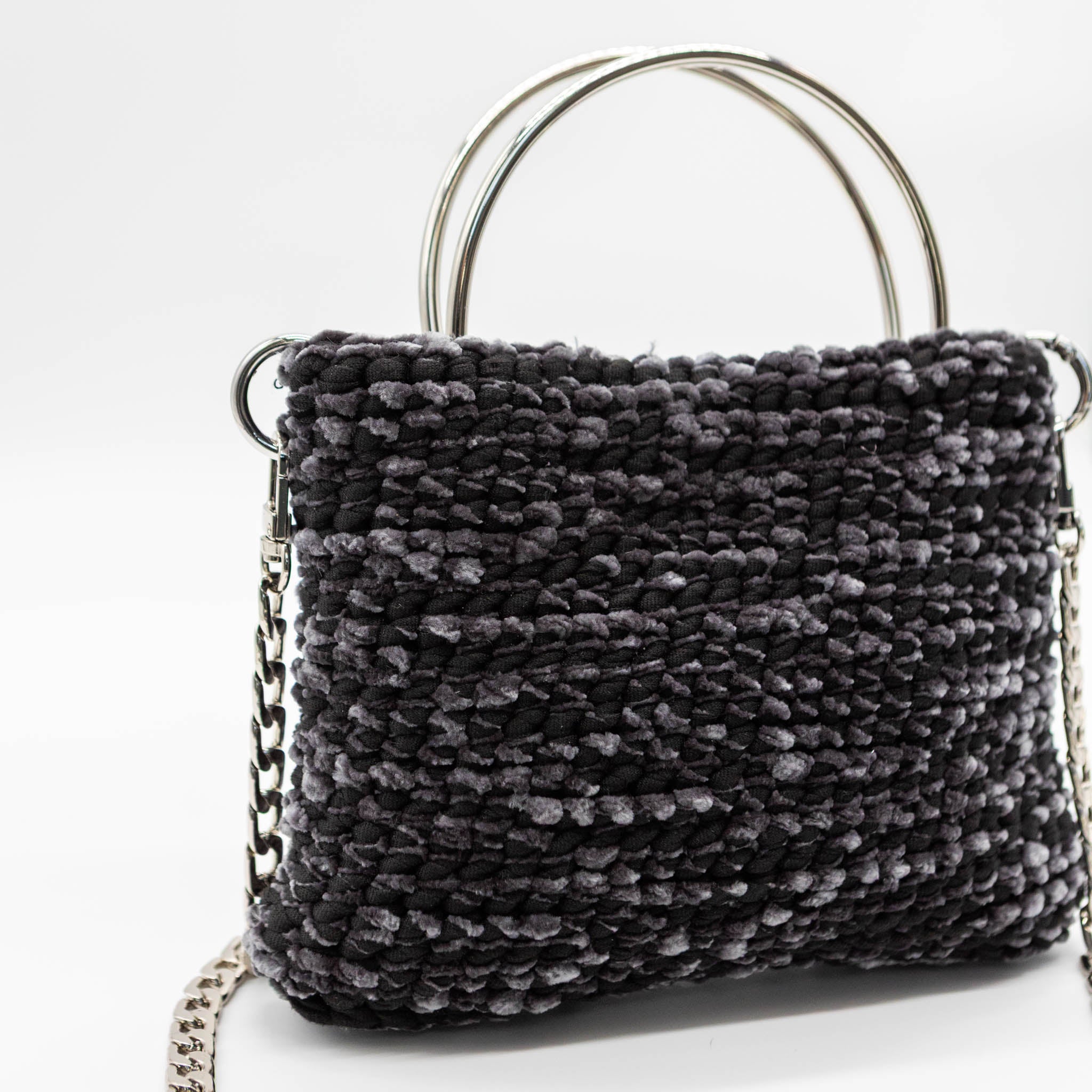 Borsa Velvet Essential nera e grigia ciniglia