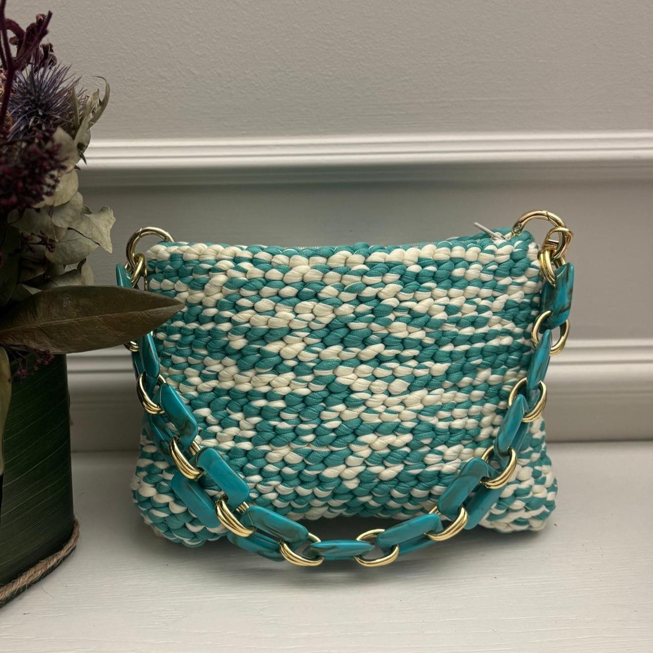 Borsa Two-Tone Lake Green bicolore cotone uncinetto