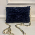 Borsa Double Blu dark ciniglia con tracolla metallo