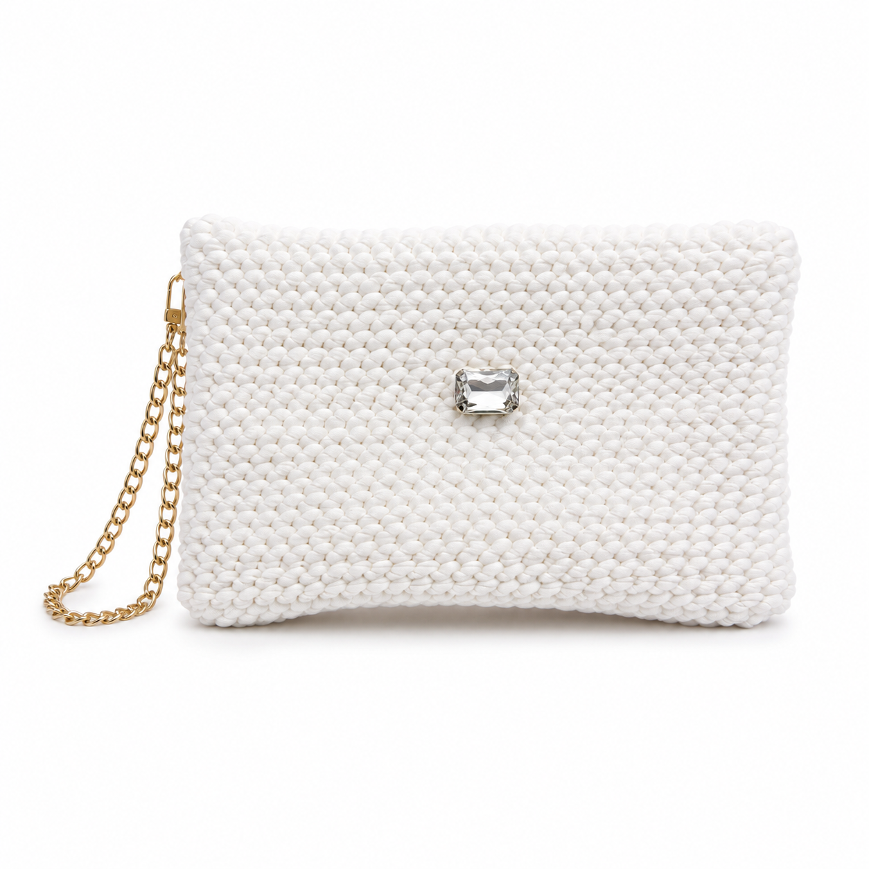 ECLISSI - Pochette Bianca Artigianale con Catena Dorata e Chiusura Gioiello
