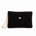 MIDNIGHT CHIC - Pochette Nera Artigianale con Cristallo e Catena Dorata
