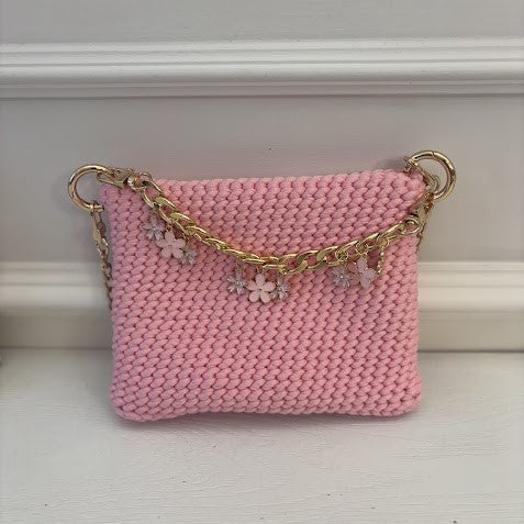Borsa Flowers Baby rosa con catena pendenti