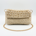 TRAMA DI STELLE - Borsa Crochet Beige con Cristalli e Catena Oro