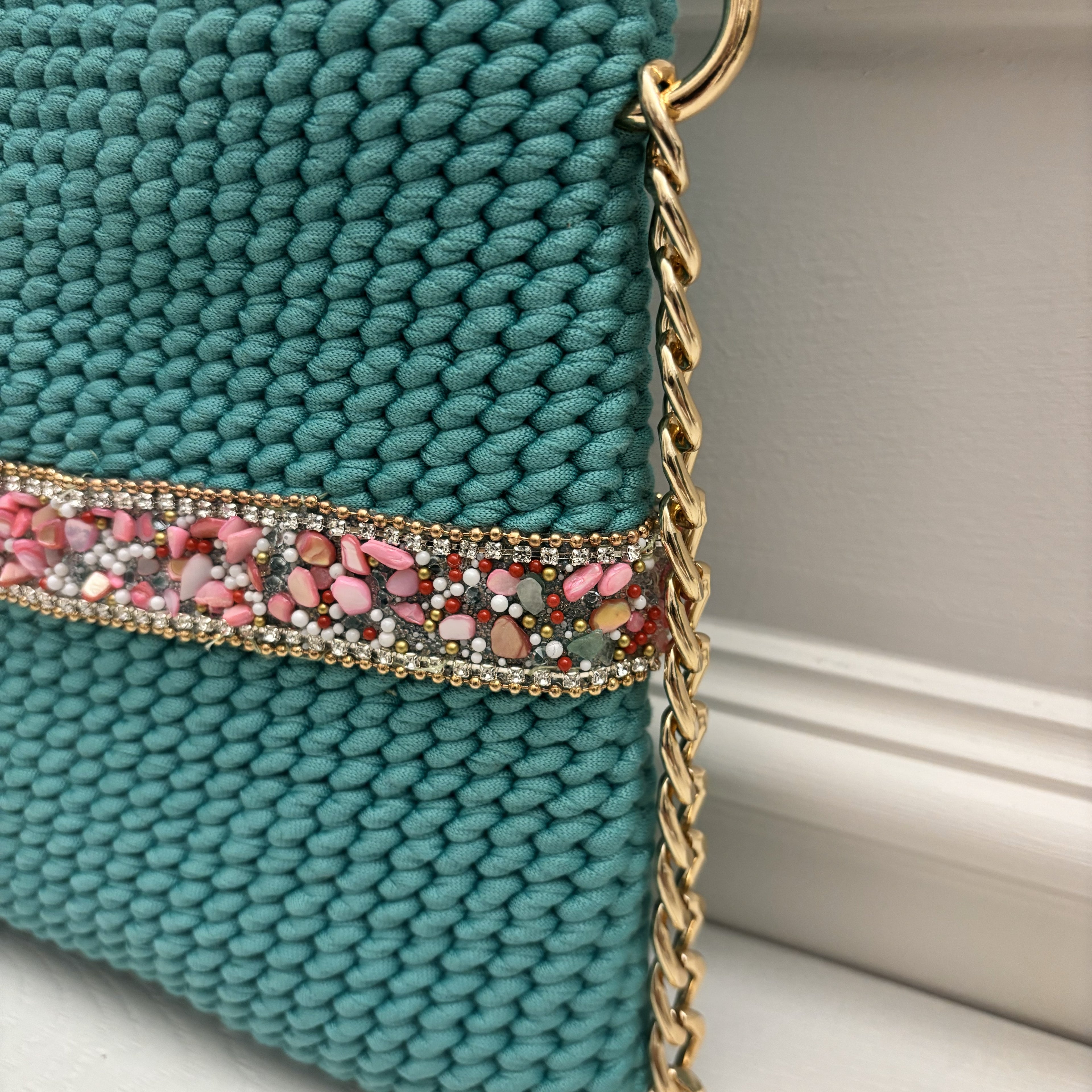 Borsa Lady Mint cotone uncinetto con tracolla