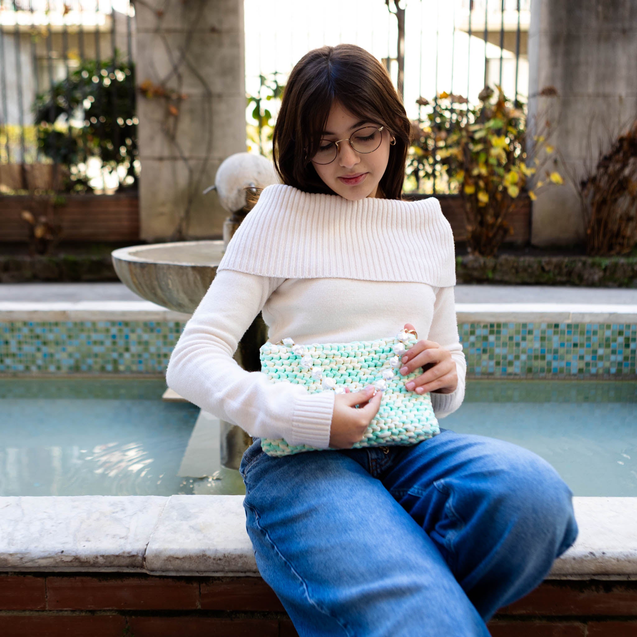 Borsa Pearl vista frontale cotone uncinetto